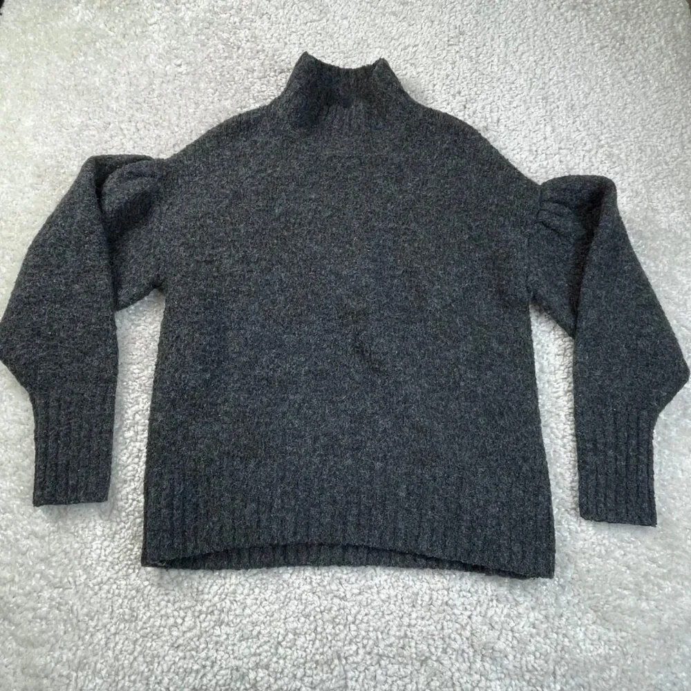 Express Dropped Puff Sleeve Mock Neck Sweater Charcoal Gray